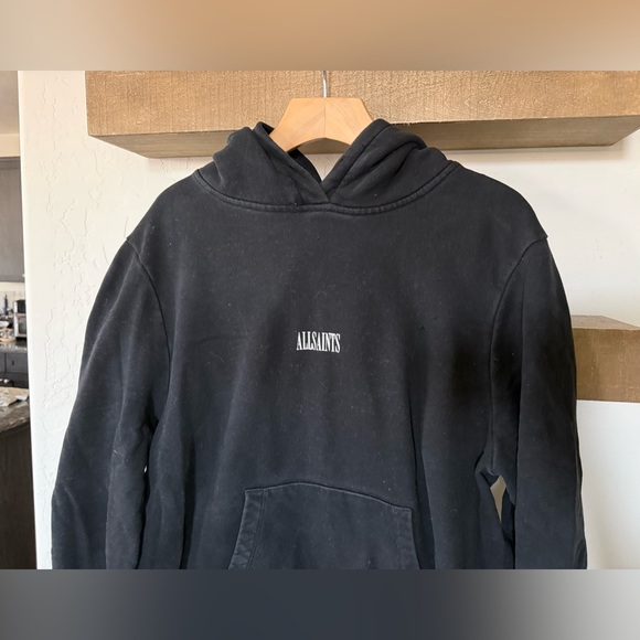 All Saints|Solid black hoodie pullover sweater with small simple logo•••Large - Picture 5 of 16
